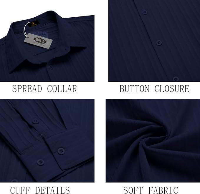 CB-COLEBROOK Men's Casual Button Down Shirts Long Sleeve Linen Shirt Fashion Textured Beach Summer Shirts
