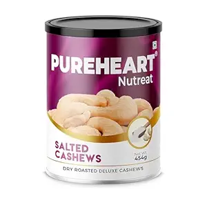 Pureheart Nutreat Roasted Salted Cashews (454 gm), Flavourful & Crunchy Snack | Premium Salted Whole Cashew Nuts/Kaju Dry Fruit