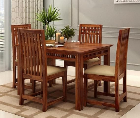 FURNITURE Solid Sheesham Wood Dining Table Set with Chairs